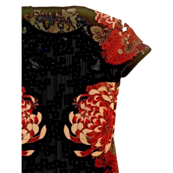 Express Dress Black Red 2  Floral Lace Bodice & Lace Back Sheath Asian Design - Picture 5 of 6